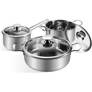 Utensilios de cocina de alta resistencia de 6 piezas, juegos de utensilios de cocina de acero inoxidable revestidos de <span class=keywords><strong>3</strong></span> capas, juego de ollas y sartenes con tapa de acero inoxidable - Product Image 1
