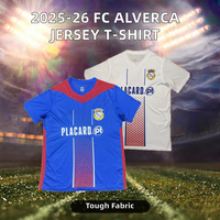 Camiseta Deportiva de Manga Corta para Hombre, Cuello en V, con Estampado por Transferencia Térmica, Secado Rápido, Corte Automatizado, FC Alverca Portugal 2025-26
