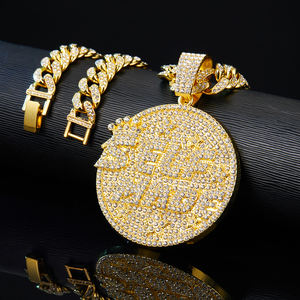 Kalung Liontin Hip Hop Buatan Sendiri dengan Rantai Cuban, Perhiasan Bertabur Kristal, Liontin Bulat untuk Pria Wanita - Product Image 4