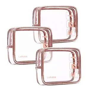 Custom Durable Travel Vacation Organizing Bathroom Storage Transparent Rose Gold PVC washbag cosmetics bag