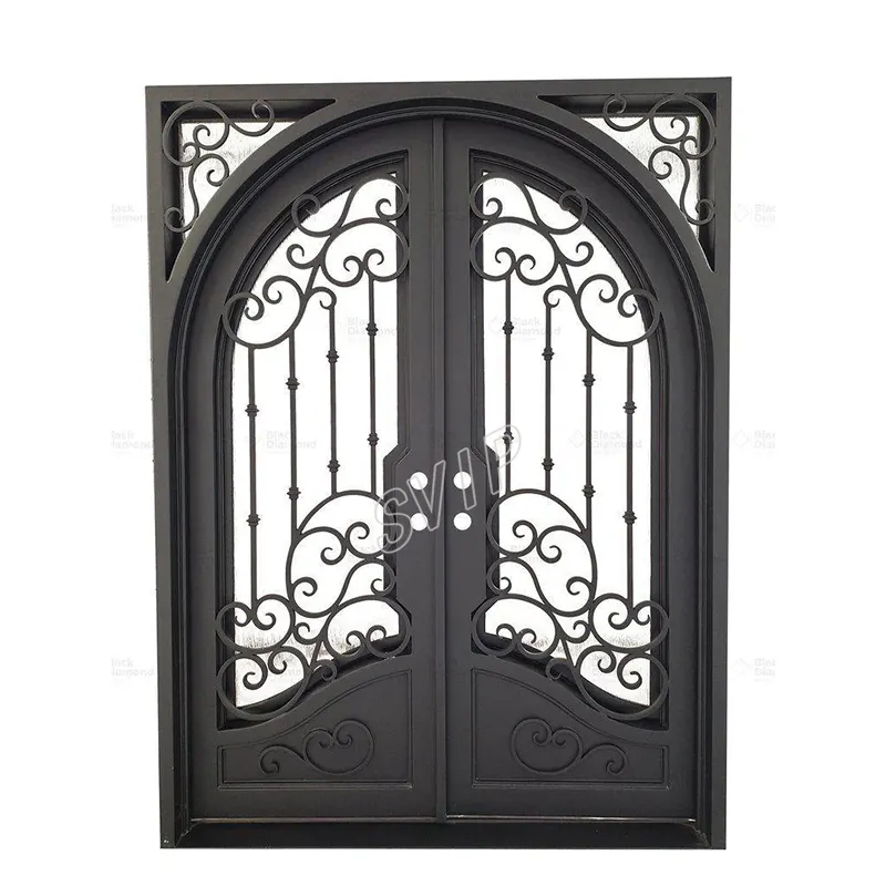 French exterior modern entry security screen door wrought iron double glass doors entrance wrought iron door price