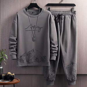 Conjunto de 2 piezas de ropa deportiva informal para jóvenes para hombres, Sudadera estampada, pantalones largos, chándal duradero para primavera, otoño, verano, estilo moderno - Product Image 3