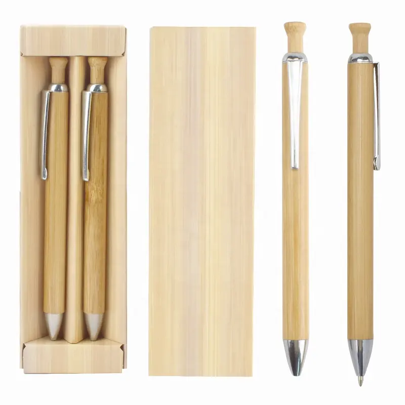 Promotional Custom Logo Recycled eco Bamboo Wooden ball ballpoint pen box set with case bamboo