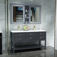Meuble-lavabo double vasque gris moderne George Group USA avec dessus en quartz marbré et lavabo en céramique