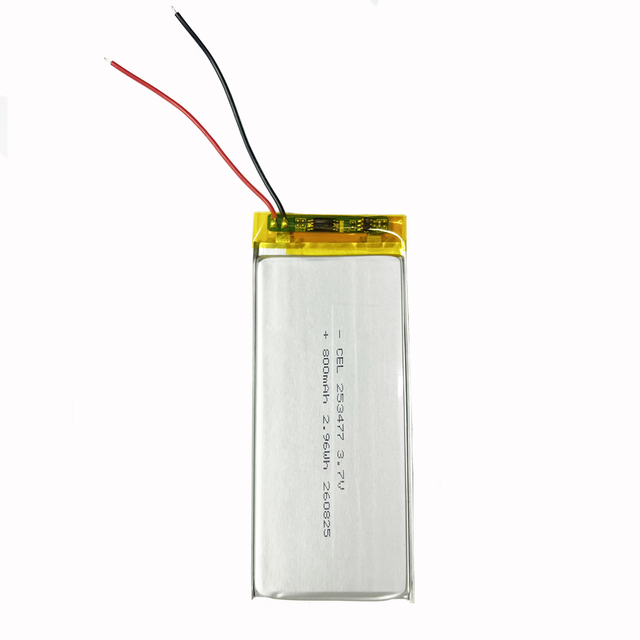 Ultra-thin Pouch CEL Li-polymer Battery Cell 253477 3.7V 800mAh High Energy Density PCM 800 Cycles 1C Charge/Discharge