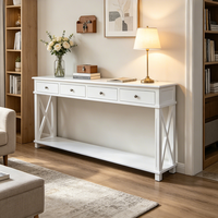 Table console en bois massif blanc avec étagères de rangement, style moderne, salon, salle à manger, entrée, couloir, table de canapé, décoration durable pour la maison