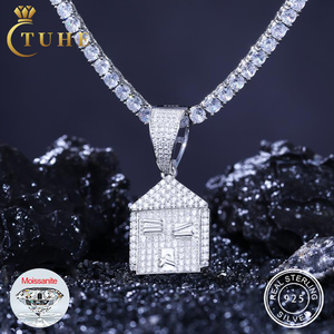 Prêt à expédier 2024 Offre Spéciale 925 argent Sterling VVS Moissanite diamant vente en gros glacé petite maison pendentif - Product Image 1