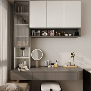 Ultimo Modello di Tendenza: Set Camera da Letto 3-in-1 Moderno Europeo Minimalista di Lusso in Legno di Pino Massiccio con Scrivania, Libreria e Specchio Illuminato - Product Image 3