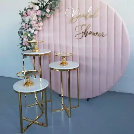 Wedding events background prop round top pedestal stainless steel wedding cake stand luxury party decorations metal flower stand