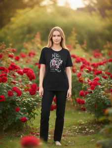 T-shirt da donna taglie forti The Rose, girocollo, manica corta, stampa floreale, linea ad H, top casual 100% cotone, per tutte le stagioni - Product Image 2