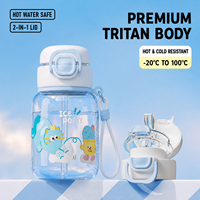 Bouteille d'eau en plastique écologique avec couvercle, type paille à boire directement, 590 ml, pour étudiants, usage scolaire estival