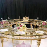 Table de mariage ronde de luxe en acier inoxydable élégante vintage moderne verre serpentine décorations de banquet et d'événements de fête