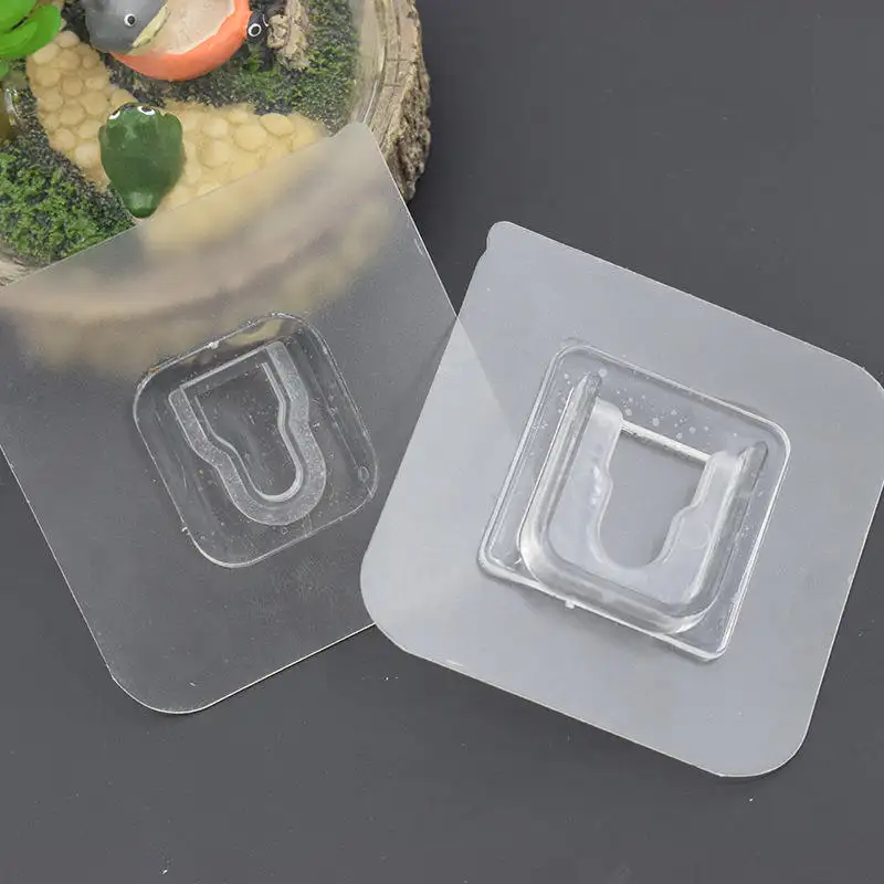 Waterproof Removable Double-Sided Adhesive Plastic Solid Transparent Wall Mounted Sticky Hanging Hook