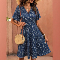 Robe midi décontractée à imprimé floral et col en V pour femme, nouvelle collection, vente en gros