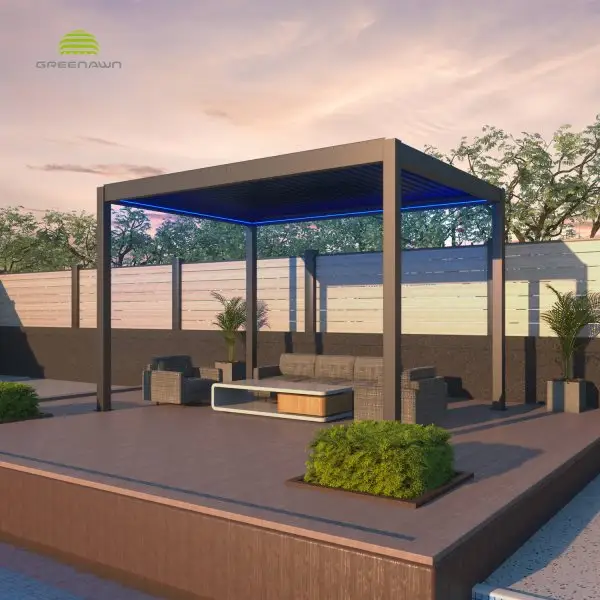 Modern Outdoor Villa Pergola Waterproof Anti-UV Garden Pergola With Led Light