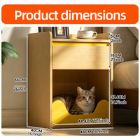 Table de chevet multifonctionnelle en bois avec niche pour chat intégrée, table de nuit pour humain et animal domestique avec rangement à tiroirs