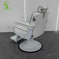 Chaise de barbier vintage réglable en hauteur, pivotante à 360°, avec système de bascule hydraulique robuste, pour fournisseur de chaises de barbier grises antiques