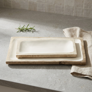 Plateau de service <span class=keywords><strong>rectangulaire</strong></span> en bois de manguier, <span class=keywords><strong>design</strong></span> minimaliste fait main, couleur unie, vaisselle et assiettes - Product Image 3