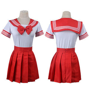 Sailor Uniform Set For Girls School <b>Costume</b> Cosplay Anime Outfit Red Green Pink Spandex Plain Weave Children Size - Product Image 3