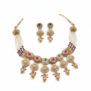 ชุดสร้อยคอหิน pota ชุบทองและไข่มุก meenakari ชุดเครื่องประดับ10574083ดี - Product Image 2