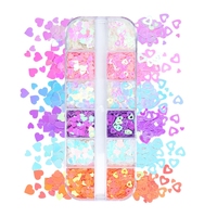 Paillettes pour ongles en forme de cœur rose scintillantes avec logo gratuit, décorations pour ongles en forme de cœur ajourées colorées