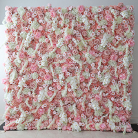 A01 Panneau Mural Floral Rose et Blanc Personnalisé, Fond de Scène 3D 5D, Tissu Zippé Enroulable, Mur de Fleurs Artificielles en Soie et Roses pour Décoration de Mariage