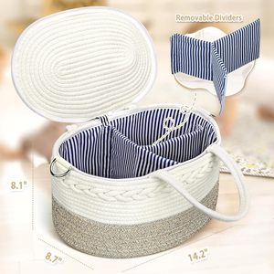 Organizador <span class=keywords><strong>de</strong></span> Pañales Portátil para Auto, Cesta <span class=keywords><strong>de</strong></span> Almacenamiento <span class=keywords><strong>de</strong></span> Pañales para Bebé <span class=keywords><strong>de</strong></span> Cuerda <span class=keywords><strong>de</strong></span> Algodón, con Tapa Divisora Extraíble y Correas para Hombro - Product Image 5