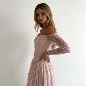 Robes <span class=keywords><strong>pour</strong></span> femmes, épaules dénudées, col cœur, maille transparente, ornée de sequins, manches longues, taille corset, tulle, élégante, <span class=keywords><strong>robe</strong></span> de soirée formelle - Product Image 2