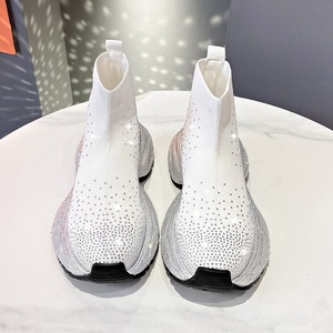 Chaussures de luxe respirantes en maille extensible à tige haute avec strass pour femmes, nouvelles baskets à semelle épaisse scintillantes, chaussures de créateur avec logo personnalisé - Product Image 3