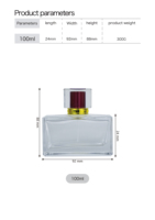 Flacon de parfum vide rectangulaire en verre de 100 ml avec pulvérisateur, surface transparente, compatible avec les diffuseurs à bâtonnets, emballage inclus