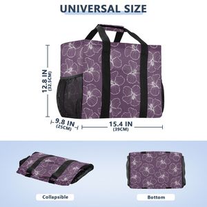 Hawaii Dust <b>Bag</b> Purple Flowers Collapsable Foldable Storage <b>Laundry</b> <b>Bag</b> Utility Multi-purpose Grocery Tote with <b>Mesh</b> Pockets - Product Image 4