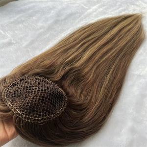 Filet à poisson <span class=keywords><strong>blond</strong></span> complet à la main Base Highlight Brown Woman Toupee European Cuticle Quality Human Hair Bayalage Topper - Product Image 1