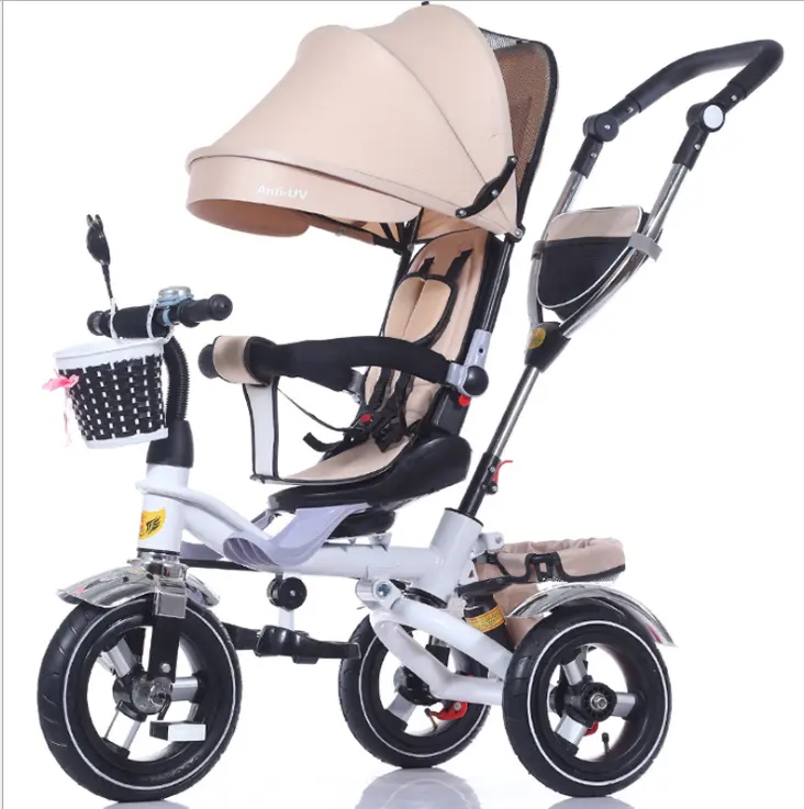 Triciclo bebê para 1-5 anos, com canopy dobrável crianças metal triciclo para crianças