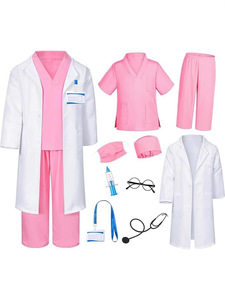 Ensemble de costumes de docteur et infirmière pour enfants, garçons et filles, tenue de jeu de rôle avec blouse de laboratoire, pantalon de travail, chapeau, stéthoscope, jouets pour fête - Product Image 3