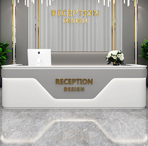 Modern Lacquer Reception Desk White Finish Black Trim LED Light Reception Counter Office Lobby Hotel Beauty Salon - Product Image 6