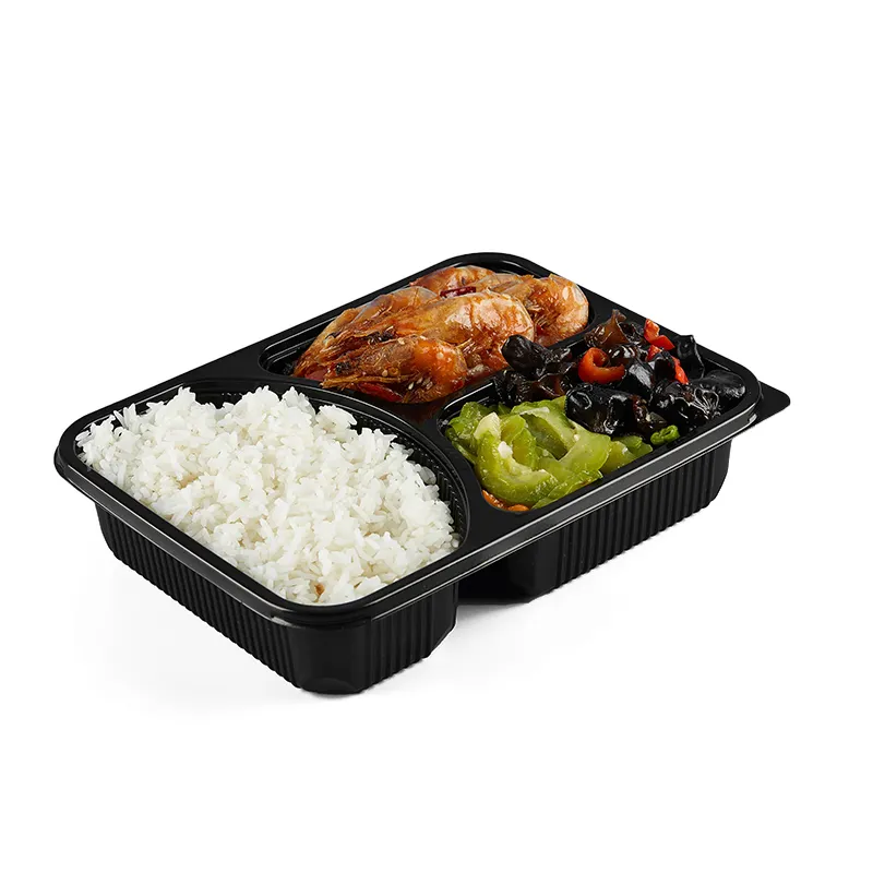 Boîtes d'emballage alimentaire chinois américain 3 compartiments en plastique à emporter déjeuner conteneur alimentaire