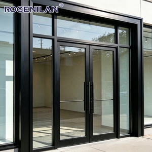 Portes d'entrée commerciales modernes Rogenilan en aluminium à <span class=keywords><strong>double</strong></span> vitrage, portes de magasin extérieures anti-effraction en verre - Product Image 1