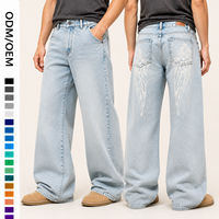 Jeans en denim de coton 13 oz pour homme, coupe droite, personnalisables OEM ODM, faible MOQ, imprimé ailes d'ange, style classique vintage, streetwear