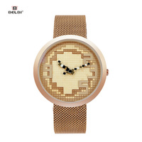 Montre numérique créative pour homme 2026 en acier inoxydable avec bracelet en maille, cadran mosaïque unique, montre à quartz de luxe pour homme