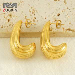 Geometric Gold Plated Stud Earrings 18K Titanium Steel Post Fashion Jewelry - Product Image 3