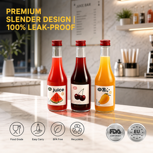 Bouteille en verre mince Solent 250 ml avec bouchon <span class=keywords><strong>à</strong></span> vis rouge pour boissons gazeuses, jus pressés <span class=keywords><strong>à</strong></span> froid, emballage <span class=keywords><strong>de</strong></span> boissons en gros - Product Image 1