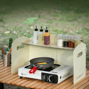 Étagère <span class=keywords><strong>de</strong></span> rangement <span class=keywords><strong>de</strong></span> cuisine pliable en métal moderne pour l'extérieur avec pare-vent, protection contre les éclaboussures d'huile, déflecteur anti-éclaboussures, protection pour cuisinière à <span class=keywords><strong>gaz</strong></span> - Product Image 1