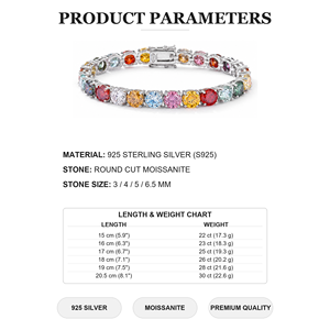 Bracciale da <span class=keywords><strong>donna</strong></span> estivo <span class=keywords><strong>in</strong></span> <span class=keywords><strong>argento</strong></span> sterling con moissanite colorata, stile bohémien, placcato rodio, lusso leggero e design geometrico semplice - Product Image 2