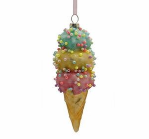 Ornement de Noël en verre sur le thème de la nourriture ludique pour les fêtes de Noël à la maison, cadeau mignon pour les amateurs de crème glacée, passionnés de décoration de vacances - Product Image 1