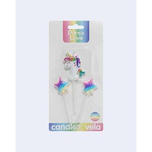 Bougies d'anniversaire licorne Party Love, lot de 3 avec étoiles, 6 cm, pour décorations de gâteaux - Product Image 2