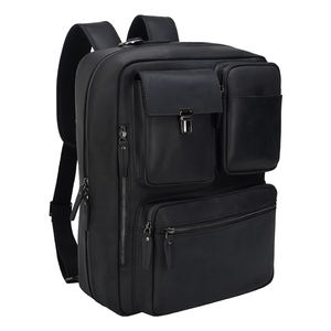 Sac à dos convertible personnalisé en cuir pleine fleur <span class=keywords><strong>Crazy</strong></span> Horse noir avec bretelles amovibles, sacoche pour ordinateur portable de 15,6 pouces - Product Image 1