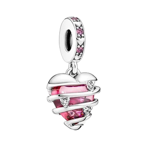 Charmes en argent sterling 925 plaqués or rose avec zircon en forme de cœur - Pendentifs tendance pour la fabrication de bijoux pour femmes, cadeaux - Product Image 4