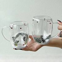 Tasses à café en verre borosilicate à double paroi, style boule de neige, pour Noël, verres à eau et à thé, design européen pour la maison