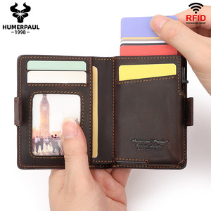 Genuine Leather Wallet Automatic Pop-Up <strong>Card</strong> Holder Credit <strong>Card</strong> Storage RFID Anti-Theft Chain Logo Customizable Polyester Lining - Product Image 4