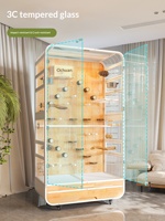 Grande Cage à Oiseaux Panoramique de Luxe en Bois Massif Écologique pour Perroquets, Ara, Nymphées, avec Meuble, Support, Perchoir et Tringle DIY